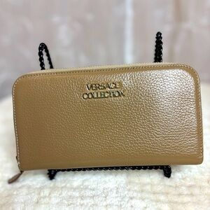 Versace Collection Pebbled Leather Zip Around Wallet, Women’s